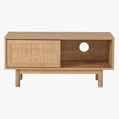 Made.com Pavia Compact TV Stand, Natural Rattan & Oak Effect
