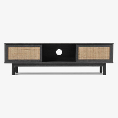 Made.com Pavia Wide TV Stand, Natural Rattan & Black Wood Effect