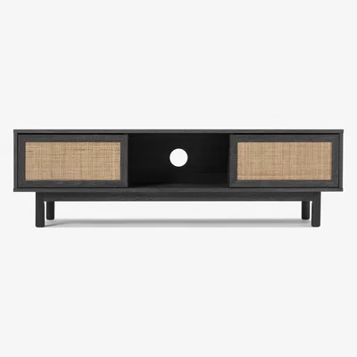 Made.com Pavia Wide TV Stand, Natural Rattan & Black Wood Effect