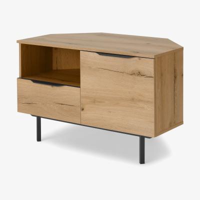 Made.com Damien Corner TV Unit, Distressed Oak Effect & Black