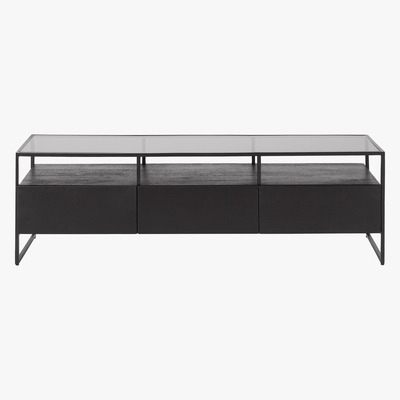 Made.com Kilby Wide TV Stand, Black Stained Mango Wood and Smoked Glass