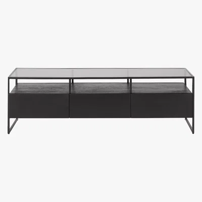 Made.com Kilby Wide TV Stand, Black Stained Mango Wood and Smoked Glass