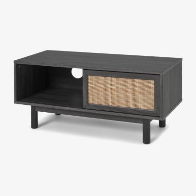 Made.com Pavia Compact Media Unit, Natural Rattan & Black Wood Effect