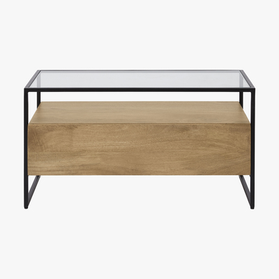 Made.com Kilby Compact TV Stand, Light Mango Wood and Glass