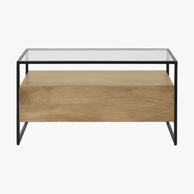 Made.com Kilby Compact TV Stand, Light Mango Wood and Glass