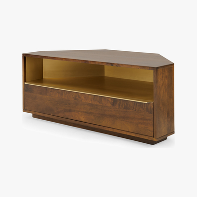 Made.com Anderson Corner TV Stand, Mango Wood and Brass