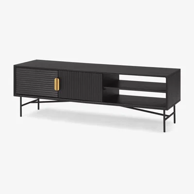 Made.com Haines Wide Media Unit, Charcoal Black Mango Wood