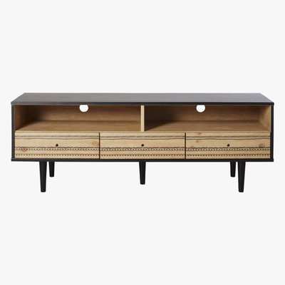 Maisons du Monde Two Tone 3-Drawer TV Unit with Painted Print Mayana