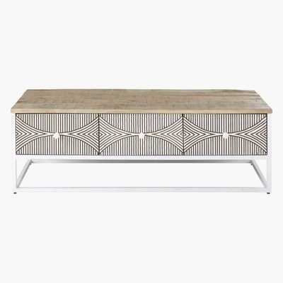 Maisons du Monde Two Tone Carved Mango Wood 1-Door 2-Drawer TV Unit Santao
