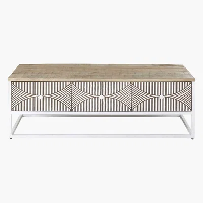 Maisons du Monde Two Tone Carved Mango Wood 1-Door 2-Drawer TV Unit Santao