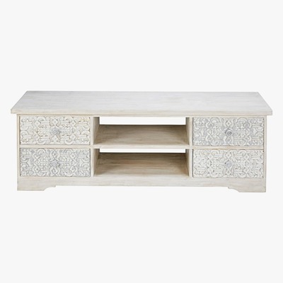 Maisons du Monde Bleached and sculpted mango wood TV unit Namaste