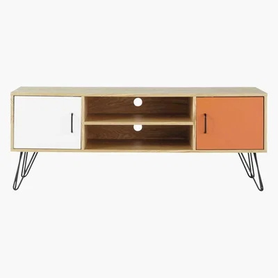 Maisons du Monde White and Orange Vintage 2-Door TV Unit Twist