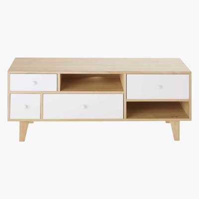 Maisons du Monde Scandinavian-Style 4-Drawer TV Unit in White Paulownia Spring