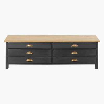 Maisons du Monde Slate Grey Mango Wood 2-Door 2-Drawer TV Unit Cezanne