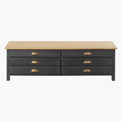Maisons du Monde Slate Grey Mango Wood 2-Door 2-Drawer TV Unit Cezanne