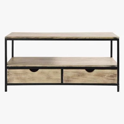 Maisons du Monde Solid Fir and Metal Industrial TV Unit Long Island