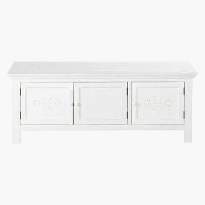 Maisons du Monde 3-Door TV Unit with Aged Effect White Raised Print Bianca