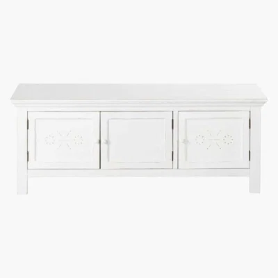 Maisons du Monde 3-Door TV Unit with Aged Effect White Raised Print Bianca