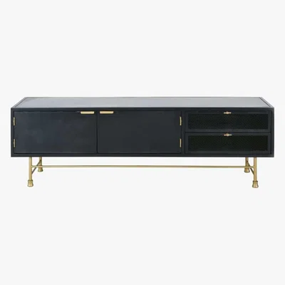 Maisons du Monde Anthracite Grey Metal 2-Door 2-Drawer TV Unit Rockefeller