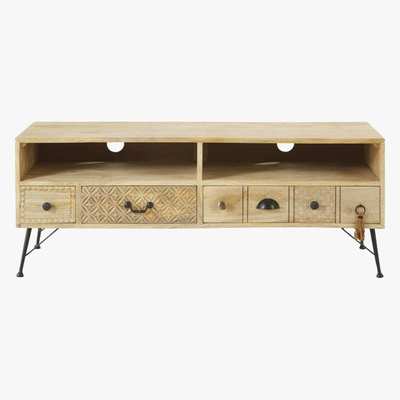 Maisons du Monde Solid Mango Wood 3-Drawer TV Unit Iroquois