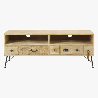 Maisons du Monde Solid Mango Wood 3-Drawer TV Unit Iroquois