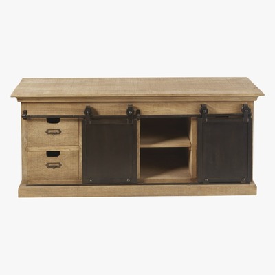 Maisons du Monde Solid Mango Wood 2-Door 4-Drawer TV Unit Germain