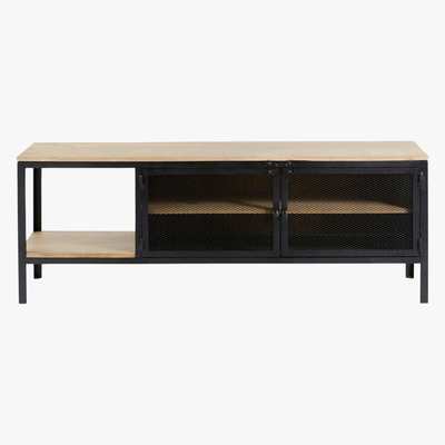 Maisons du Monde Solid Mango Wood and Black Metal Industrial TV Cabinet Century