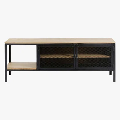 Maisons du Monde Solid Mango Wood and Black Metal Industrial TV Cabinet Century