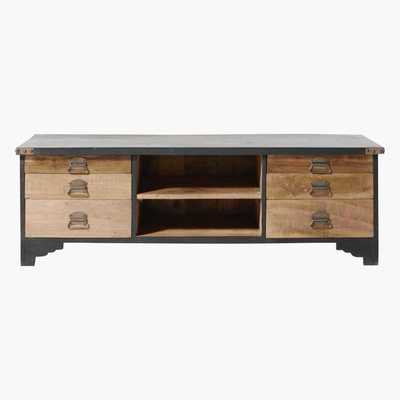 Maisons du Monde Recycled Wood and Black Mango Wood 6-Drawer TV Cabinet Cheyenne