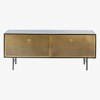 Maisons du Monde Gold and Black Metal 2-Door TV Cabinet