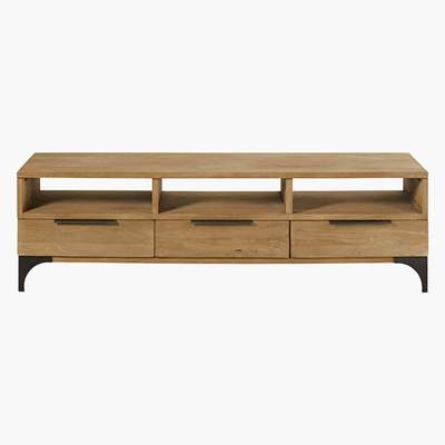 Maisons du Monde Solid Mango Wood and Acacia 3-Door TV Cabinet Metropolis