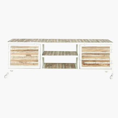 Maisons du Monde Metal and wood TV unit in white W 140cm Mistral