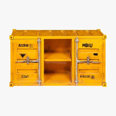 Maisons du Monde Metal container TV unit in yellow W 129cm Carlingue