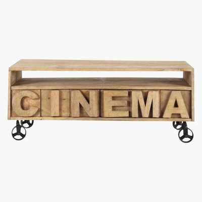 Maisons du Monde Solid mango wood TV unit on castors W120 Alphabet