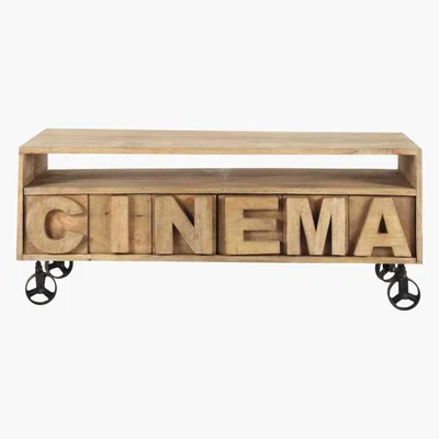 Maisons du Monde Solid mango wood TV unit on castors W120 Alphabet