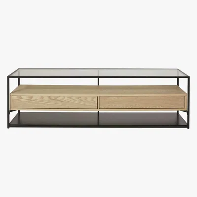 Maisons du Monde Black Metal and Tempered Glass 2-Drawer TV Unit Raven