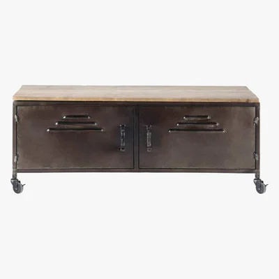 Maisons du Monde Metal and Fir Industrial TV Unit on Castors Wayne