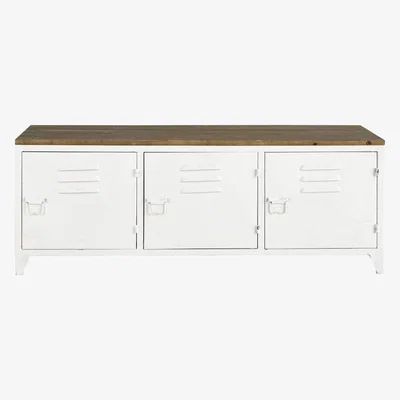Maisons du Monde White Metal and Fir Wood Industrial TV Unit