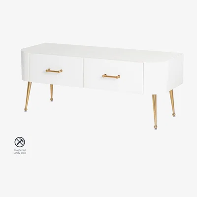 My Furniture Mason White Glass TV Media Unit – Brushed Gold Legs