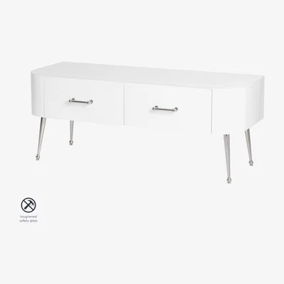 My Furniture Mason White Glass TV Media Unit – Shiny Silver Legs