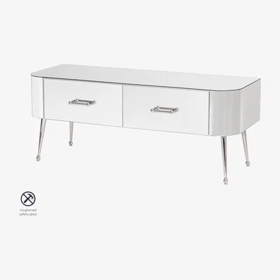 My Furniture Mason Mirrored TV Media Unit – Shiny Silver Legs