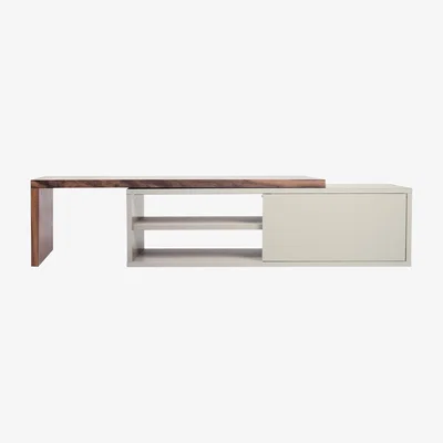 Made in Design Slide Extensible TV cabinet - / Swivel - L 110 to 203 cm by POP UP HOME Grey/Natural wood