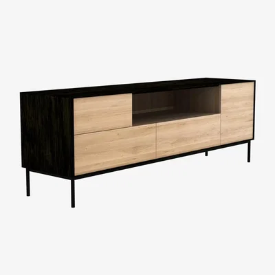 Nordic Nest Ethnicraft Blackbird media unit Black oak-Black metal legs