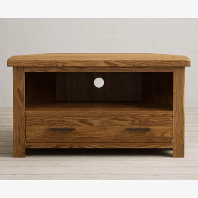 Oak&More Country Rustic Solid Oak Corner TV Cabinet