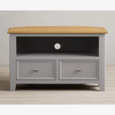 Oak&More Weymouth Oak and Light Grey Painted Corner TV Cabinet
