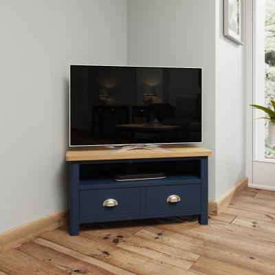 Oak&More Cole Oak and Blue Corner TV Unit