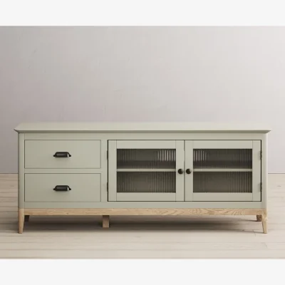 Oak&More Ancona Oak and Soft Green Painted Large TV Cabinet