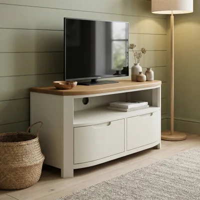 Oak&More Bradwell Oak and Signal White Painted Small TV Unit