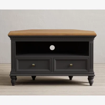 Oak&More Francis Oak and Charcoal Grey Painted Corner TV Cabinet