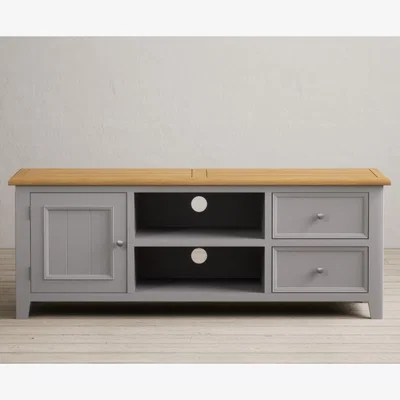 Oak&More Weymouth Oak and Light Grey Painted Super Wide TV Cabinet